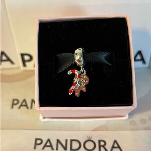 Pandora Silver Gingerbread Charm with Red and Green Accents